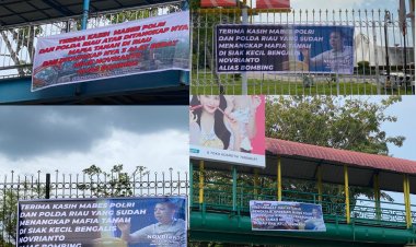 Bertebaran , Baliho Ucapan Terima Kasih Masyarakat Kepada Mabes Polri Dan Polda Riau Di Ruas Pekanbaru Terkait Penangkapan Mafia Tanah Di Kabupaten Bengkalis