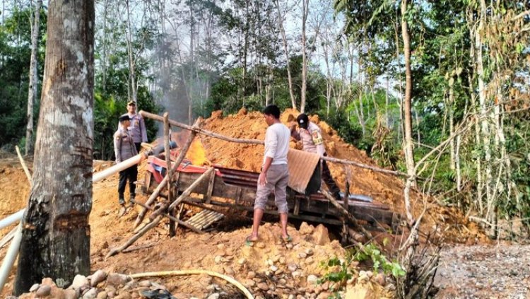 Sidak Lokasi PETI Di Hulu Kuantan, Polisi Temukan Rakit Tanpa Pelaku