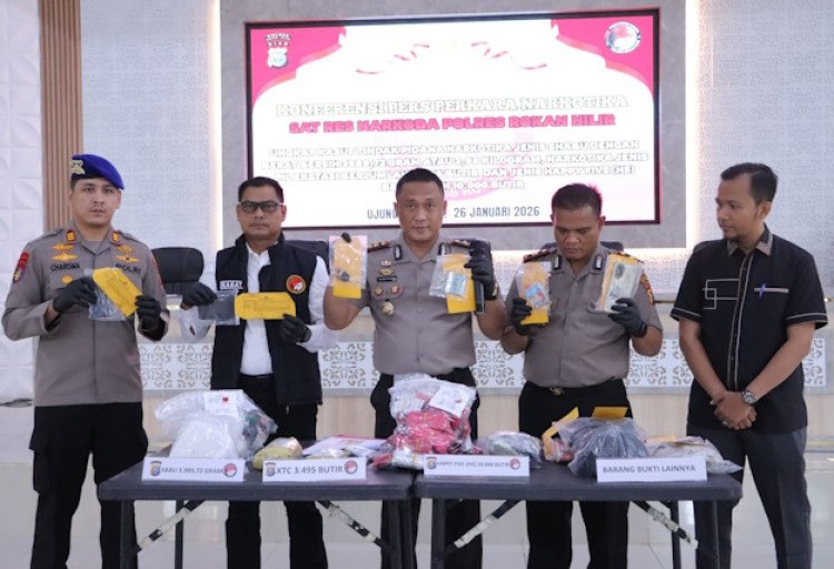 Bongkar Jaringan Narkoba Internasional, Polres Rohil Gagalkan Peredaran Sabu 3,98 Kg Hingga 10 Ribu Butir Happy Five