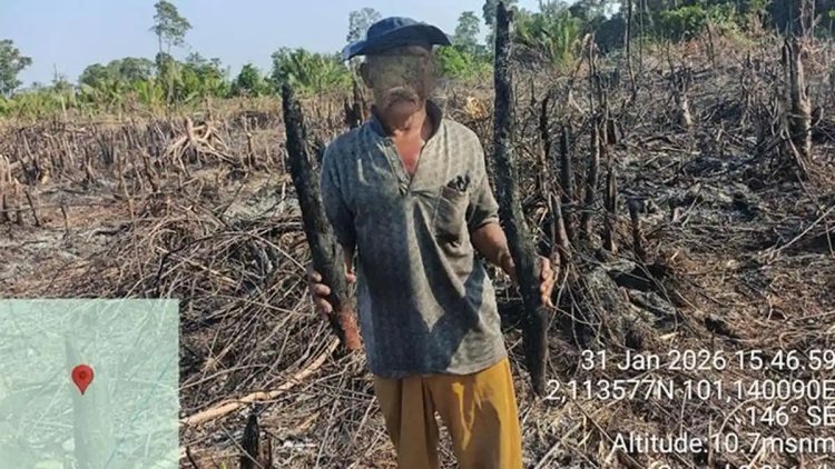 Terpantau Aplikasi DLK, Polres Dumai Amankan Petani 65 Tahun Pembakaran Lahan Di Sungai Sembilan