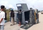 Bawa 14 Tahanan Ke Lapas Bengkalis, Mobil Polsek Mandau Terguling Di Medang Kampai