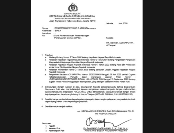 Dugaan Pelanggaran SOP Penyidikan, Kuasa Hukum PT Agung Automall Adukan Penyidik Polres Rohul Ke Divpropam Polri