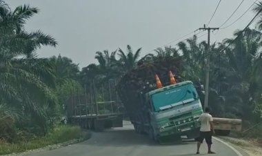 Truk Kayu Balak Patah As Roda, Jalan Lintas Sumatera Pekanbaru–Kandis Macet Panjang